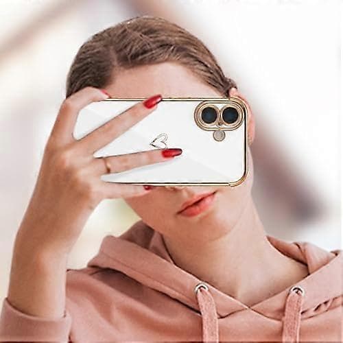 Designed for iPhone 16 Case 6.1 inch, Cute Plated Edge Love Hearts Pattern with Camera Lens Protector