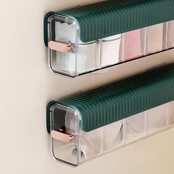 Wall Mounted Underwear Organizer, Dustproof Wall Mounted Drawer Storage Box, Removable Sock Divider (Black Green)