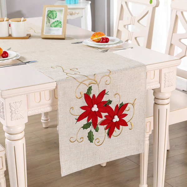 Rustik Bordduk Rektangel Broderad Blommig Borddekoration För Familjemiddag 38*176CM