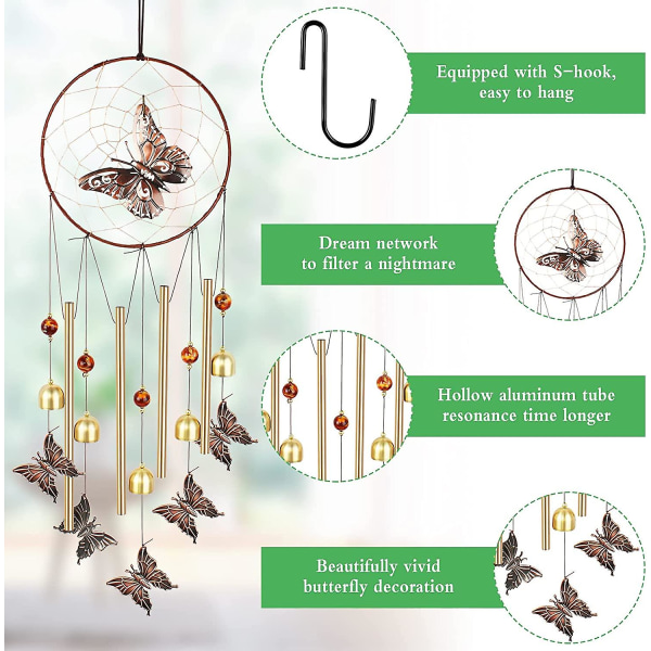 Vindspel, Trädgårdsvindspel med Drömfångare/Fjäril/Aluminiumrör, Utomhusvindspel för Fönster eller Trädgård och Utomhusvindspel (med 1 Bla
