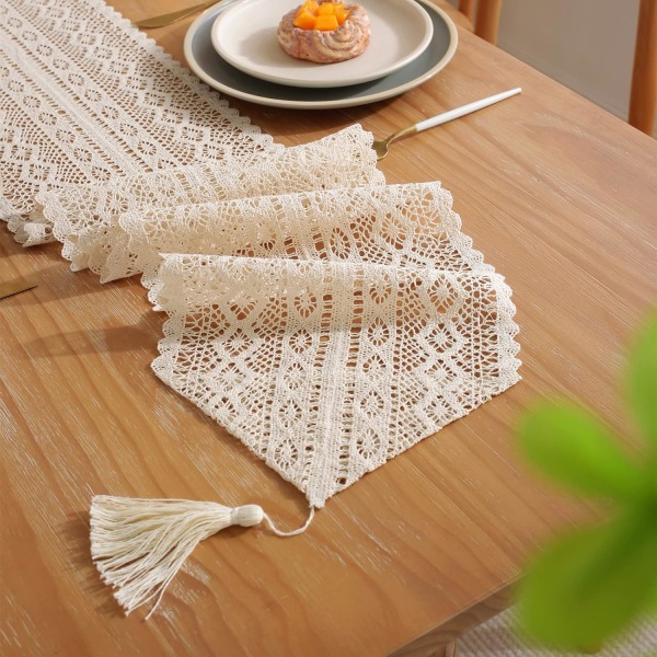 Beige Bohemisk Bordløper 160CM Elegant Bohemisk Bordløper for Bryllup Fest Cafe Spisestuebord