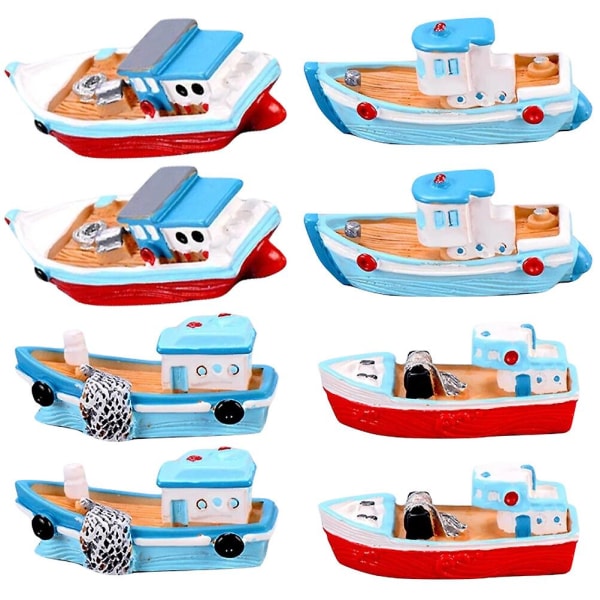 8 st Resin Mini Båtmodeller Miniatyr Medelhavsstil Fiskbåtar HantverkSorterad färg5.3X2.3CM Assorted Color 5.3X2.3CM