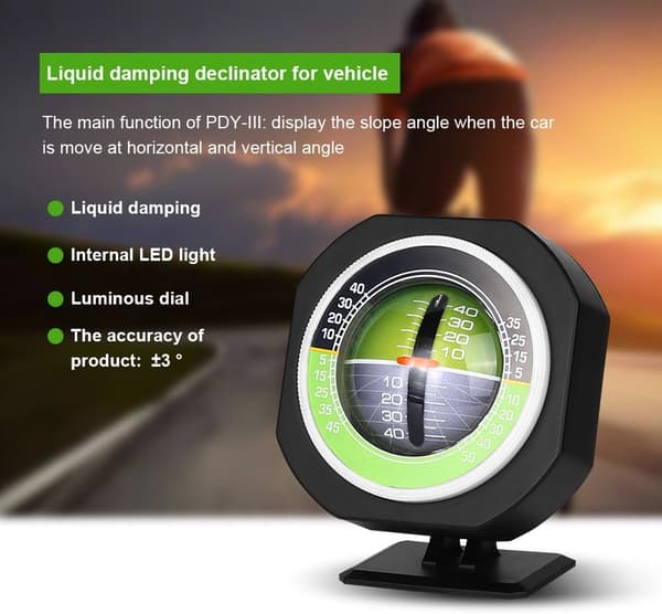 Bilinclinometer, Utendørs Auto Mini Kompakt Kompass Lys LED Bil