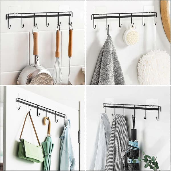 Utensil Hanger with 6 Hooks Space-Saving Wall Utensil Holder Kitchen Utensil Hooks No Drilling Wall Mounted Self-Adhesive Wall Hooks