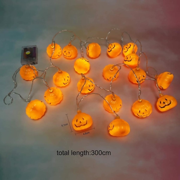 Halloween-valosarjat 3 metriä 20 LED:tä Halloween-koristeluun Ulko- ja sisätiloihin Kurpitsa Lämmin Valkoinen
