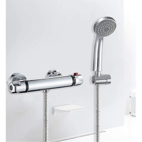 Moderne krom termostatisk brusebatteri anti-skoldning termostatisk brusearmatur eksponeret brusehoved med fyldetud til badekar 20*5cm (sølv)