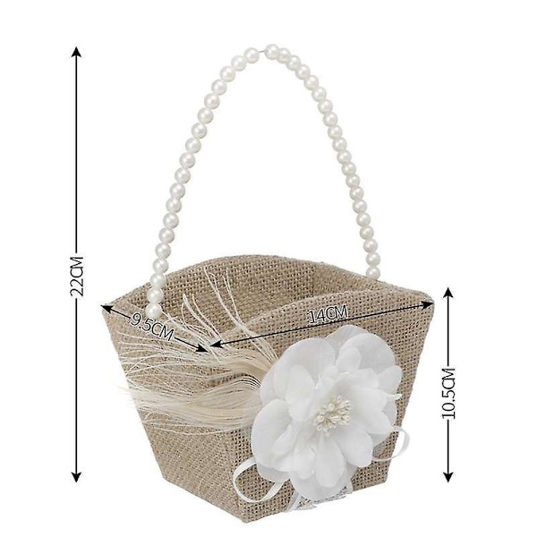 Blomsterpikekurv i landlig stil med perlehåndtak, burlap og jute, for bryllup