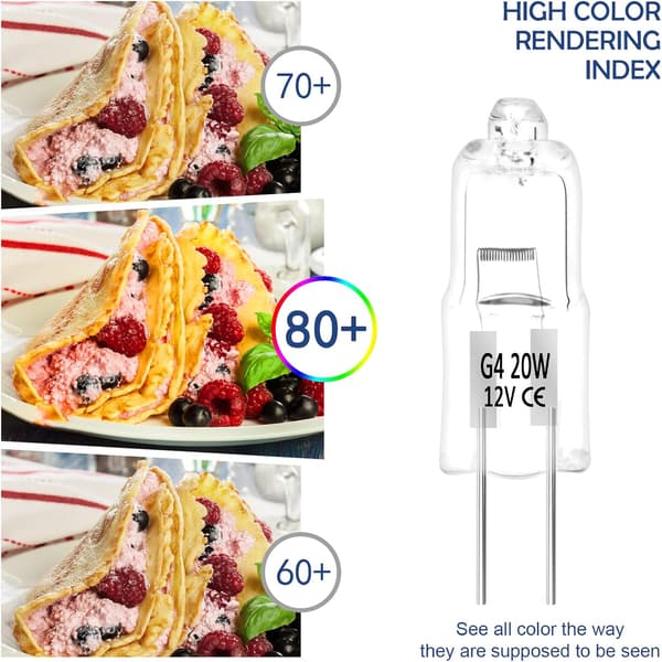 G4 Halogen Bulbs - Warm White 12V 20W - Halogen Pin Lamp - Dimmable, Low Voltage - Clear Capsule, 10 pcs