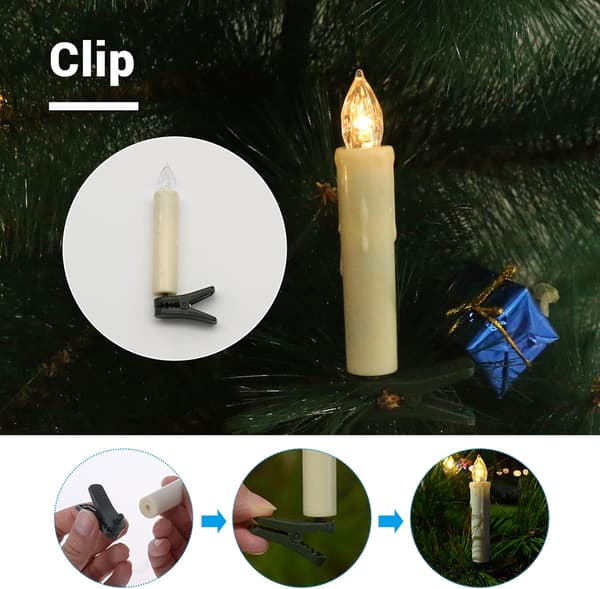 Juletrelys, 10 LED-lys, batteridrevne med fjernkontroll/timer/avtakbare klips/vanntette ringer for juledekorasjon