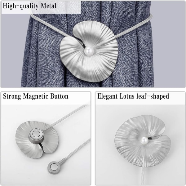 Hvide Gardinbindere med Magnetiske Knapper, Gardinbindere (Sæt af 2) Legering Lotus Dekorative Magnetiske Gardinbindere til Soveværelse