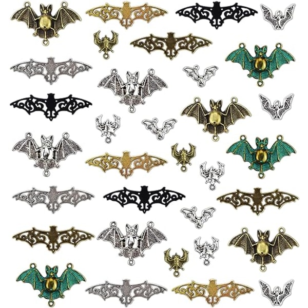 30 st Bat-berlocker Mixade Halloween Spöklika Fladdermöss Flygande Vampyr Bat Connector Charms Berlocker DIY för Smyckestillverkning