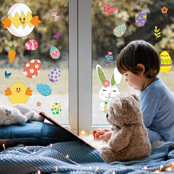 Easter Window Decals Rabbit Design Electrostatic Sticker Film Decor For Home Holiday Party Decoration With Carrots Egg Patterns