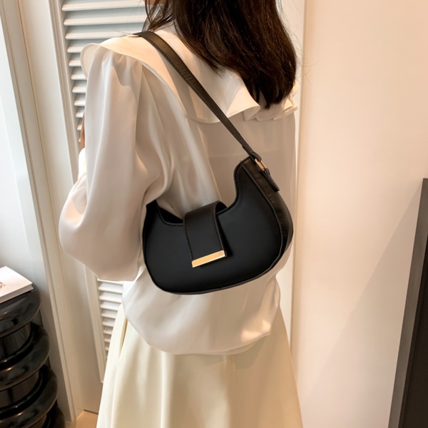 Damer Handväskor PU Läder Axelväska Elegant Casual Crossbody Väskor (Svart)