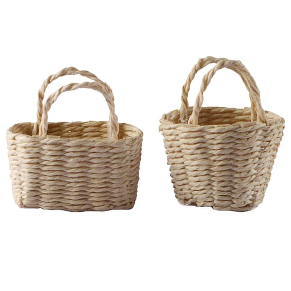 2pcs Bamboo Woven Baskets Miniature Basket Props Decors Artificial Handheld Baskets5X3X4CM