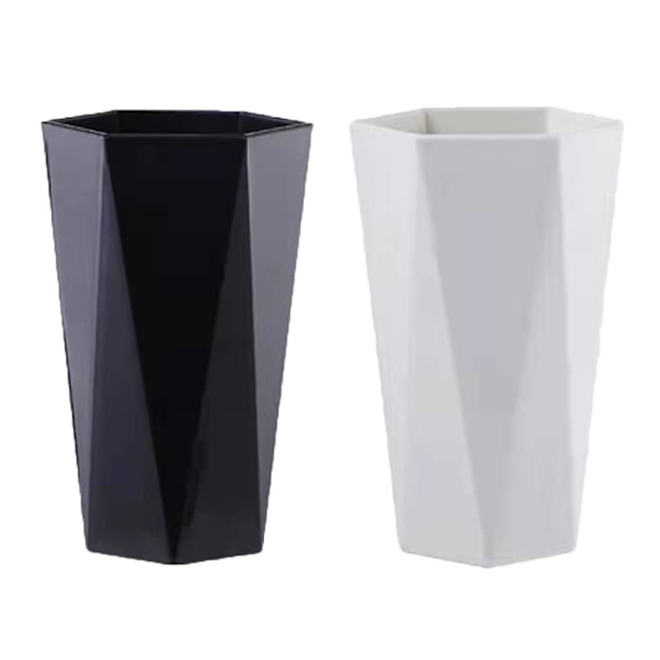 Badrumsmuggar 2-pack, Tandborsthållare i plast, Tumlarmugg, Geometrisk rombformad mugg, 300 ml, (Svart & Vit)