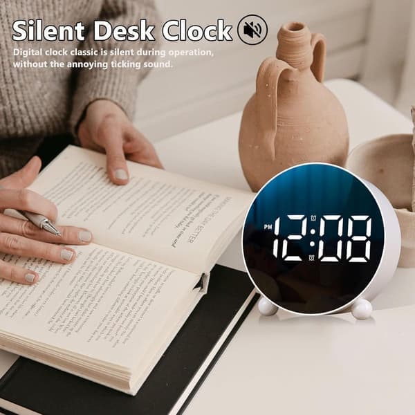 Digital Alarm Clock, Round LED Display, Dual Style, 3-Level Brightness, Silent, Black [Ho]