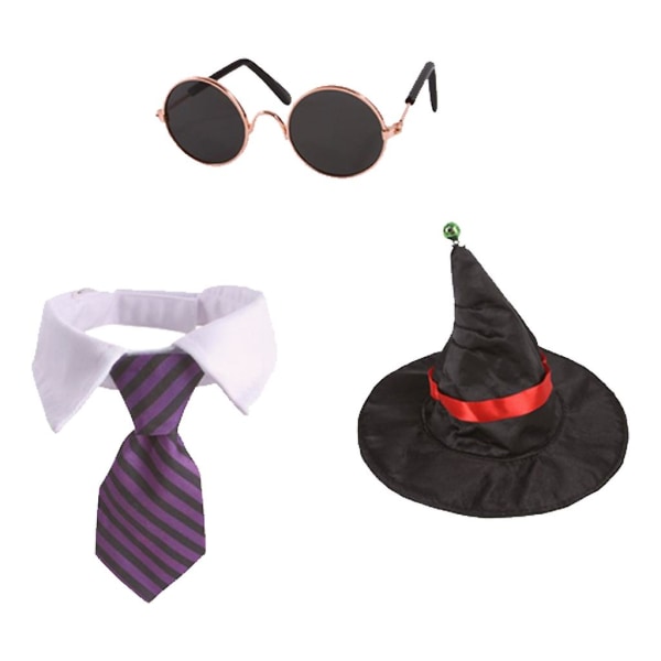 Pet Halloween kostume Cape Wizard Hat Vis kostume Fest slips og glassæt APurple