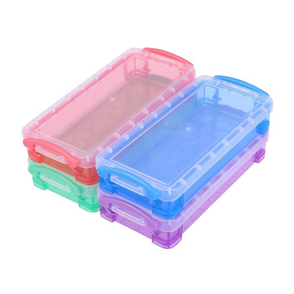 4st multifunktionellt genomskinligt case Plast Pennlåda Förvaringsfodral Case för skolkontoret (slumpmässig färg)