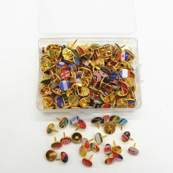 Map Tacks with National Flags, Thumb Grips, Country Map, Map Pins for Bulletin Board, Map, Office [Ho]