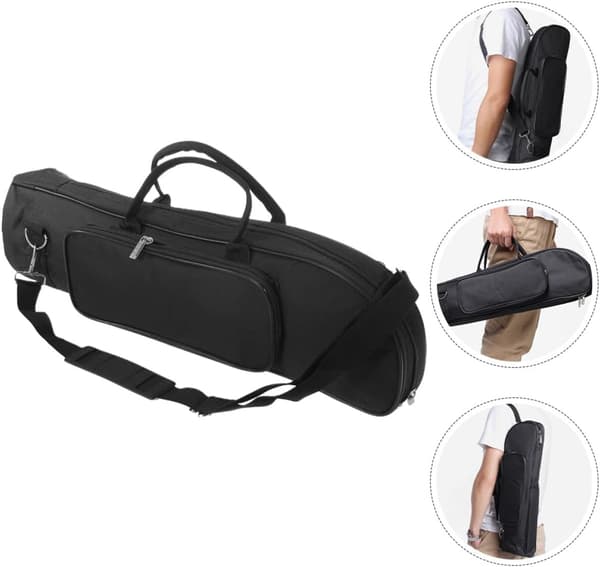 Black Oxford Cloth Trumpet Bag with Separate Compartments, Single Shoulder Strap, and Comfortable Handles
