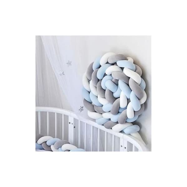 3M Braided Cot Bumper White Grey Blue Baby Bed Bumper