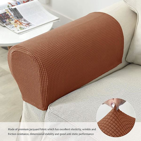 Sæt med 2 Jacquard Stretch Sofa Armlænsbeskyttere Skridsikre Møbelbeskyttere Armlænsbetræk til Sofa Recli Russet Brown