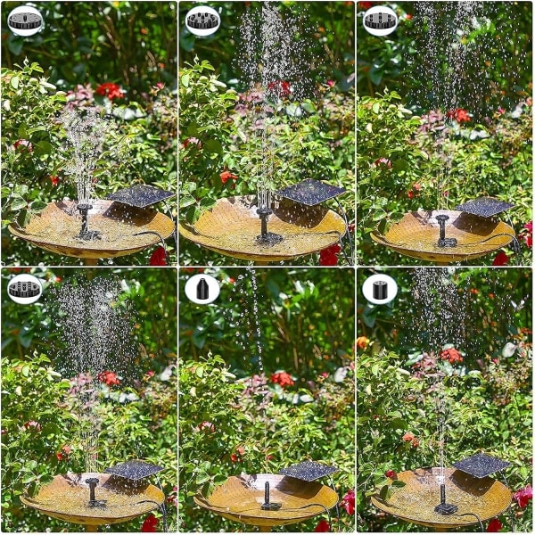 DIY Solcellefontene Pumpe, Solcellepanel Støv Drevet Vannfunksjonspumpe med 6 Dyser, DIY Solcelle Støv Pumpe for Hage, Fuglebad, Akvarium