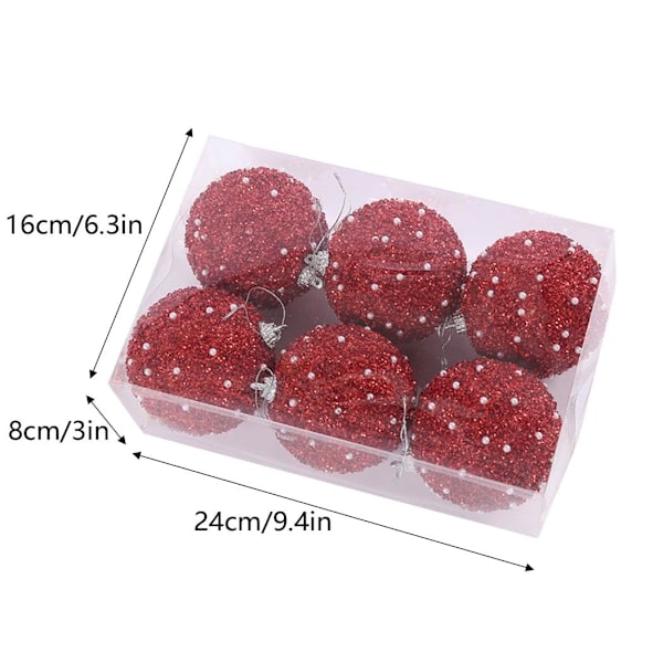 80mm/3.15\" Julekuler - 6 stk Store Uknuselige Skumjulepynt, Klare Plastglitterhengende Kuler
