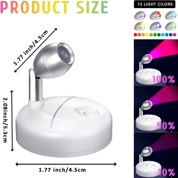 Batteridrivna strålkastare inomhus, uppljus inomhus, 2-pack trådlös strålkastare med fjärrkontroll, 13 färger LED-strålkastare med roterbart ljushuvud