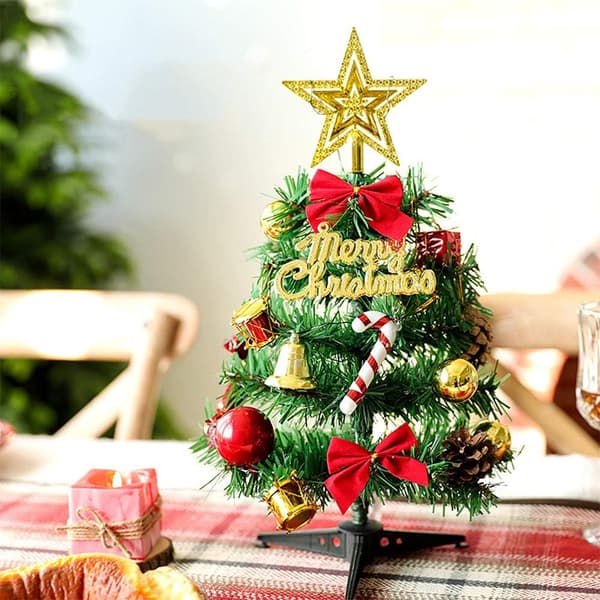 Desktop Christmas Tree, 30cm Mini Artificial Christmas Tree, Equipped with LED Lights and Decorations.