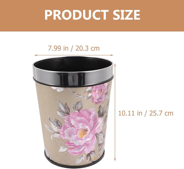 Decorative Waste Bin with Unique Pattern Design 6L Retro Style Reusable Household Trash Can