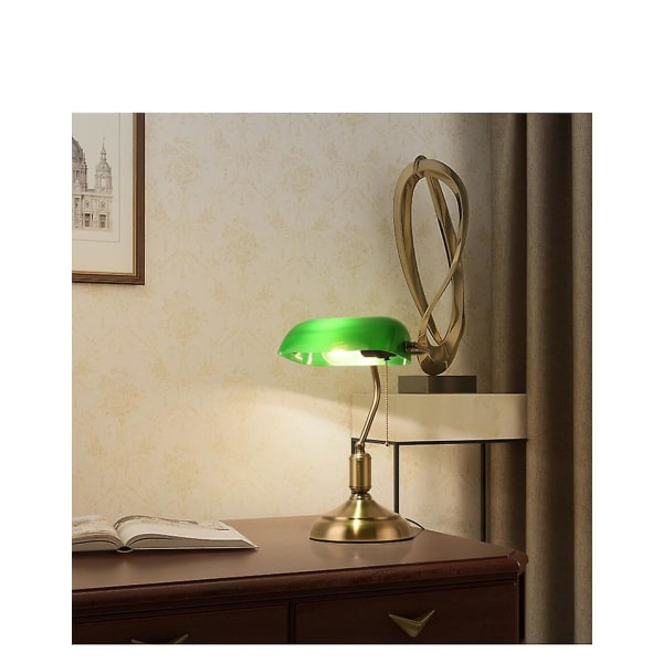 Bankers Lamp Touch Control Grön skrivbordslampa i glas med mässingsfot, 3-vägs dimbar vintage skrivbordslampa för hemmakontor Arbetsplats Nattduksbord Sovrumsbibliotek