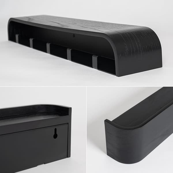 Wall Shelf - Coat Rack with Hooks - Clothes Hanger - Storage Shelf - Hidden Hooks - Wood - Black