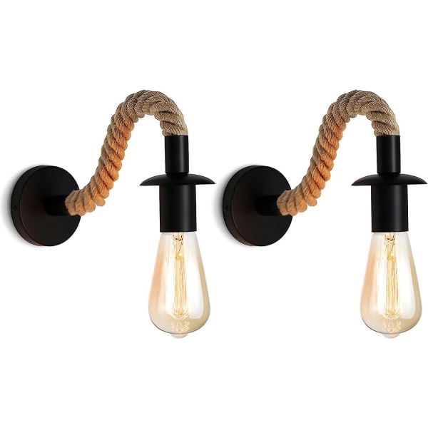 2 stk Vintage Hemp Rope Væglampe: Industriel væglampe ideel til loft, entre eller soveværelse (uden lyskilde)