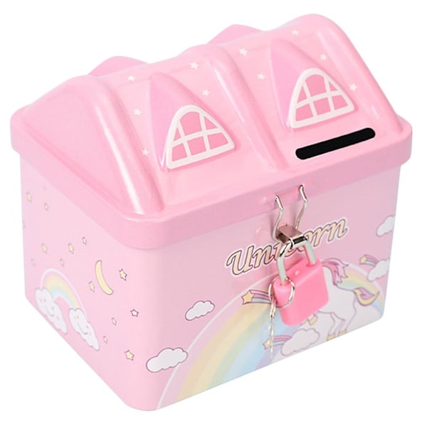 Barn Spargris Metal Hus Spargris Flicka Spargris Husformad Pengar Sparbank Med Lås Rosa 12X10X9.5CM