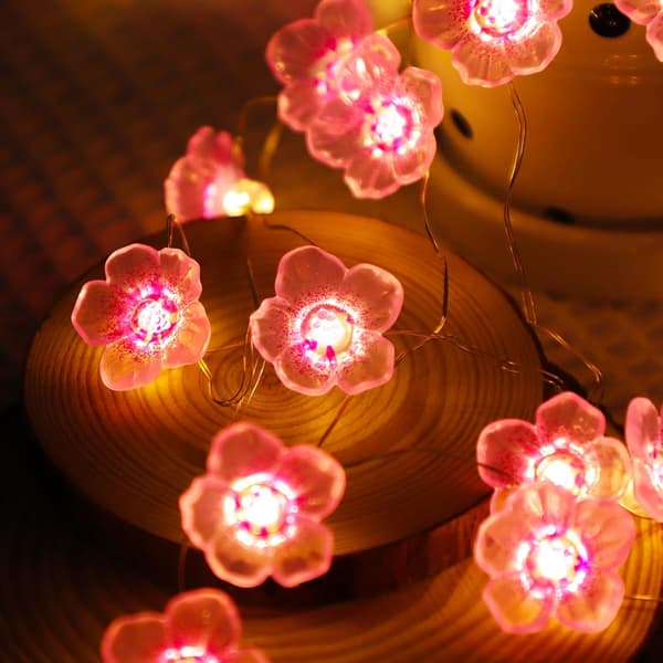 LED Flower String Lights, Indoor String Lights, Battery Operated, 20 LED, 2m, Cherry Blossom String Lights for Room, Decorative Lighting, Spring Decor