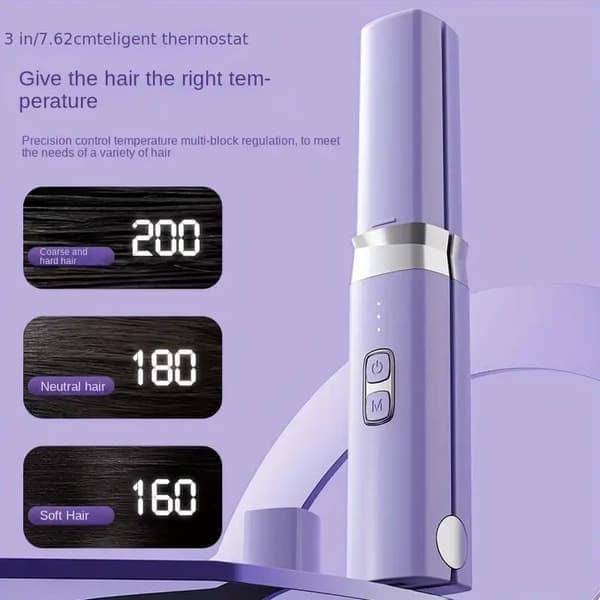 Wireless Straightener & Curling Iron 2-in-1 – Portable Rechargeable Hair Styler with Ceramic Heating Technology, USB-C & Temperature Control