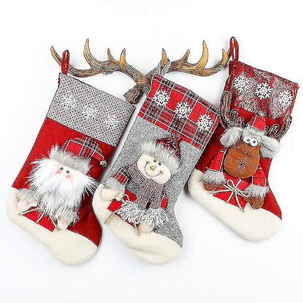 Julstrumpor, Mjuka Rensa & Snögubbe Julstrumpor Godispåsar, Presentpåsar För Hemmet, Fest, Träd, Hängande Dekorationer (Flerfärgade) (3-pack)