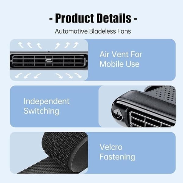 USB Car Fan - 3 Speeds, Strong Airflow & Quiet, Adjustable Wind Direction, For All Vehicles