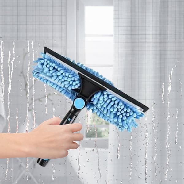 Telescopic Window Squeegee and Duster with Long Pole for High Windows, Ceilings, Furniture - Blue