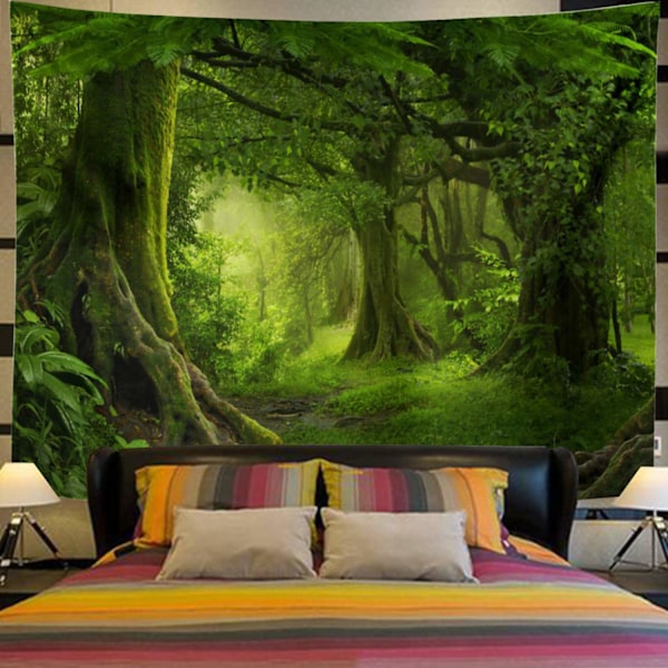 grønt Vintage Tapestry 150 * 150cm, Langt Vertikalt Vægtæppe Reference Illustrativt Botanisk Tapestry til Soveværelse Æstetik