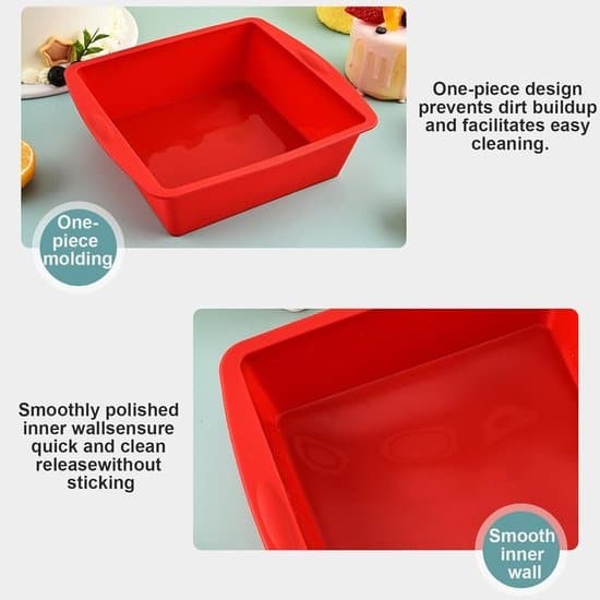 2-piece Silicone Baking Mold Set - Square Non-stick Cake Pans for Brownies, Cheesecake, and Bread - Red Kitchen Accessories