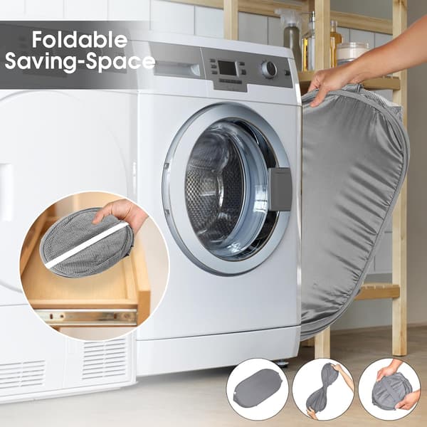 Durable Foldable Laundry Baskets, Mesh Pop Up Laundry Hamper with Practical Pocket, Collapsible Clothes Basket with Reinforced Carry Handles-Grey