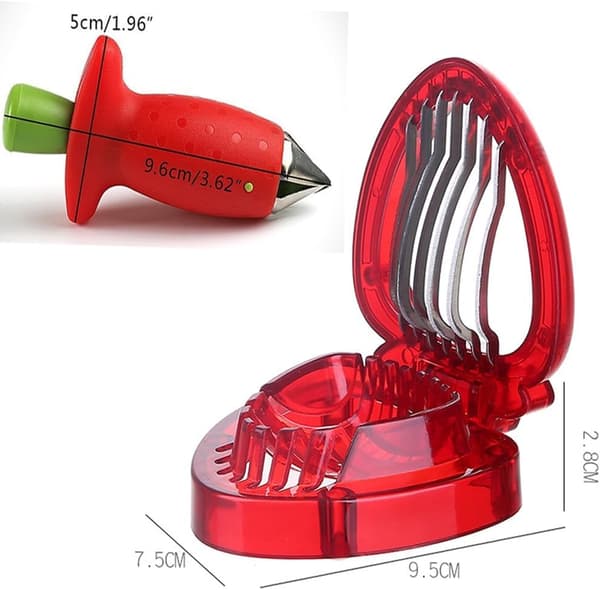 2-pack Strawberry Slicer and Huller - Stem and Leaf Remover Tool with Slicer Kitchen Gadget for Easy Berry Preparation