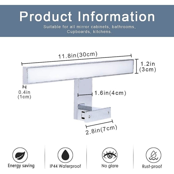 Led spejllys - 5w 30cm badeværelseslampe med belysning til spejlskab, 6000k neutralt hvidt lys, velegnet til badeværelsesspejl