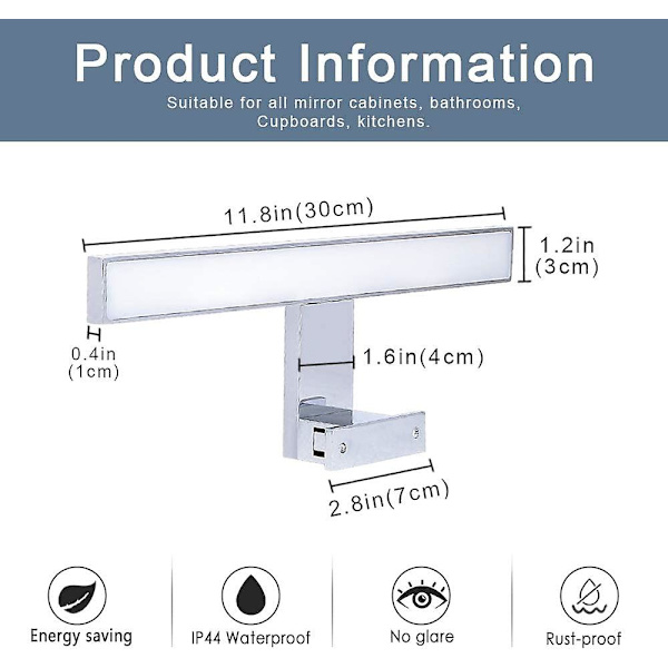 LED Spejlslys - Badeværelseslampe Til Spejlskab (5w, 30cm)