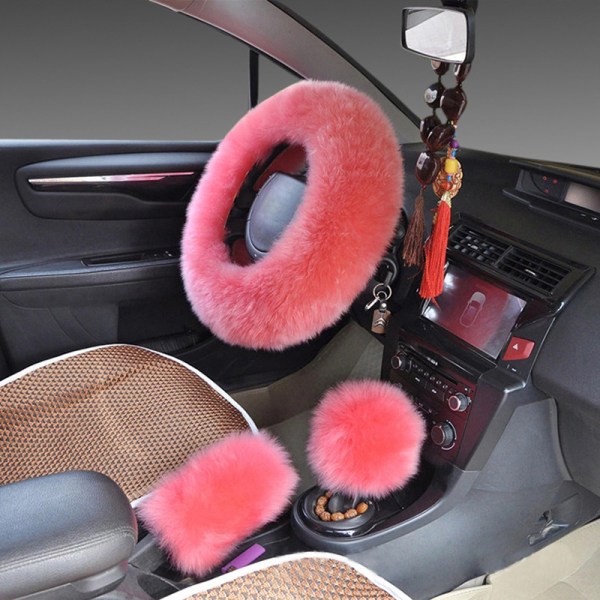 38cm(rosa)3stk Fuzzy rattdeksel,ull Winter Warm Fluffy Wheel Cover,universal Fortykning Varm Sklisikker bilinteriørtilbehør