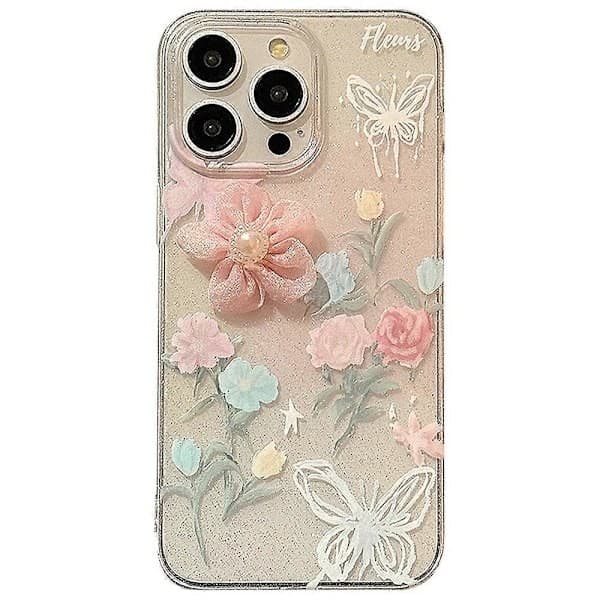 Til iPhone 14 Pro TPU-etui 3D Roseblomstermønster trykt telefonetui