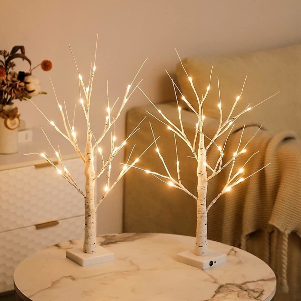 2 stk Hvite Bjørketre Lys - Varmt Hvit Led Kunstig Gren Bordplate Feelystre Lys For Hjem Fest Festival Bryllup Thanksgiving Jul Dekor