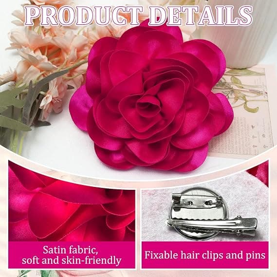 Udsøgt Skinnende Satin Kamelia Broche Overdimensioneret Blomsterbroche Reversnål, 19 cm, sort